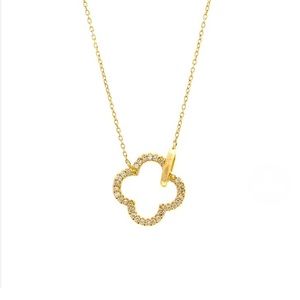 14K Yellow Gold Diamond Clover Necklace
